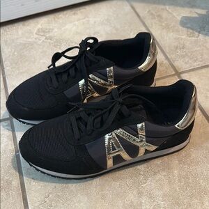 Armani Exchange Women's Sneakers in Black and Gold